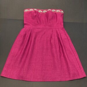 Vtg Oleg Cassini Strapless Fuchsia Pink Dress Sequin Embroidery Short Women's 12